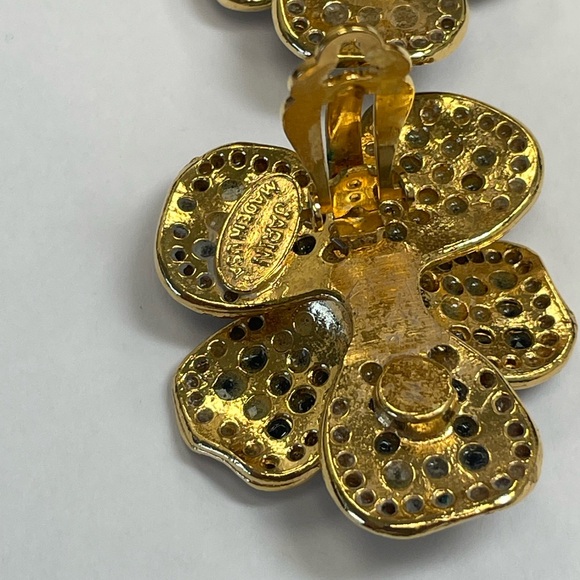 Black Tie Vintage Jarin Clip On Jet Black & Clear Cubic Zirconia Flower Earrings - Picture 9 of 13